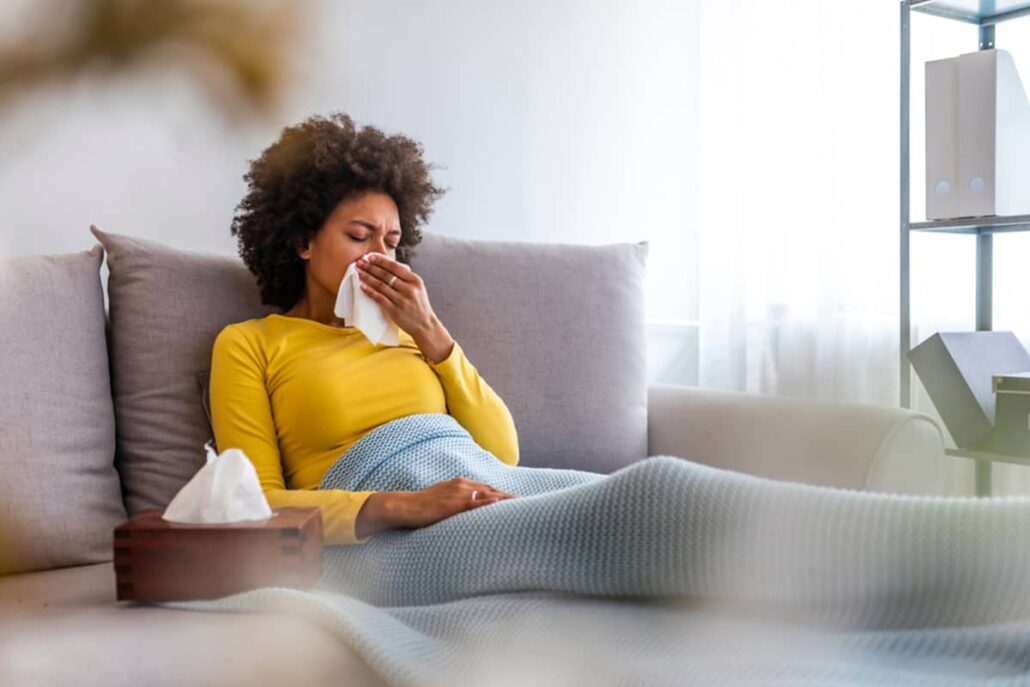 Allergy symptoms from pollen can range from sneezing, coughing, and watery eyes to a runny nose, fatigue, or itchy skin.