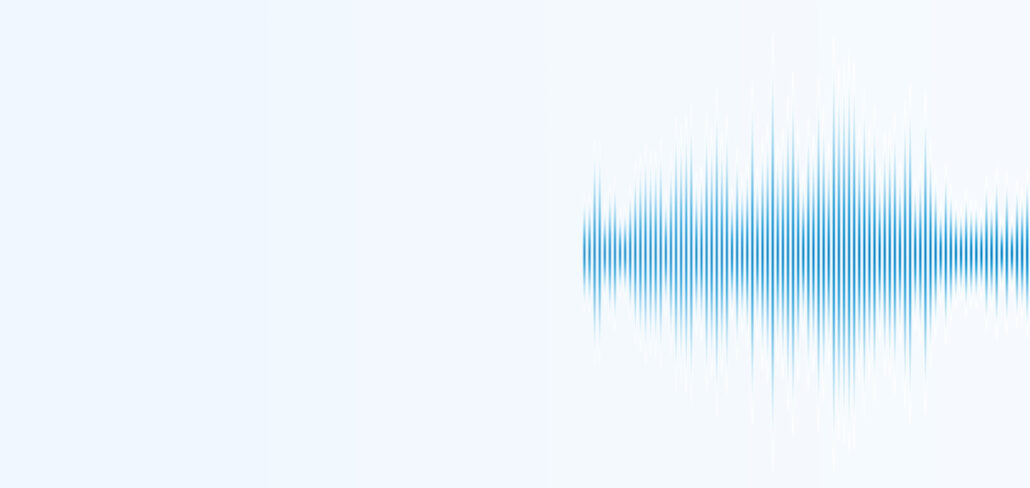 Blue sound waveform representing voice pitch and resonance in relation to gender perception and voice therapy.